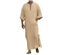 Tenue de Prière Musulmane Homme Djellaba Homme Rayée Prière Qamis Homme Coton Chemise De Nuit Grande Taille Abaya Homme Élégante Tunique Abaya pour Ethnique, Mariage, Soirée