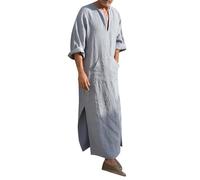 Tenue de Prière Musulmane Homme Uni à Col Montant Ramadan Eid Chemise de Nuit Longue Priere Islamique Robe Grande Taille Abaya Homme Élégante Tunique Abaya Marocaine Caftan Homme