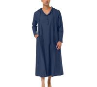 Tenue de Prière Musulmane Homme Uni à Col Montant Ramadan Eid Style Ethnique Marocain Priere Islamique Robe Soiree Qamis Lâche Robe Élégante Tunique Abaya Thobe Boutonnée à Capuche