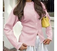 Tenue de printemps Live To Mo : Cardigan boutonné à manches longues de couleur crème, style casual Y2K. Parfait pour la Saint-Valentin, les sorties et le port quotidien. Rose L,M,S,XL,XS,XXSUnicoloreT