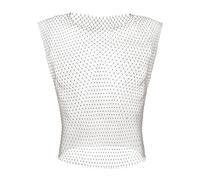 Tenue de Rave, Haut sans Manches avec Strass Transparents, débardeur Court en résille, Mini Jupe enveloppante à Nouer soi-même, Dessus argenté, Medium