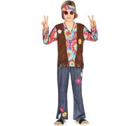 Tenue de rêve hippie Coloré des années 70 Mode gilet à franges Bandeau signe de paix Rétro Fête Carnaval Costume Accessoire, Taille : 110/116 Couleur : Multicolore