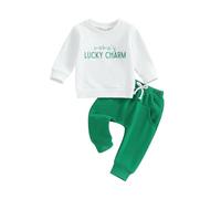 Tenue de Saint-Patrick pour bébé unisexe Ensemble de 2/3 pantalons de la Saint Patrick Shamrock manches longues motif trèfle sweatshirt+pantalon à cordon+bandeau bébé St. Patrick Streetwear