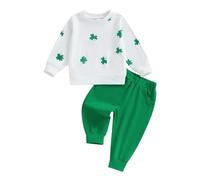 Tenue de Saint-Patrick pour bébé unisexe Ensemble de 2/3 pantalons de la Saint Patrick Shamrock manches longues motif trèfle sweatshirt+pantalon à cordon+bandeau bébé St. Patrick Streetwear