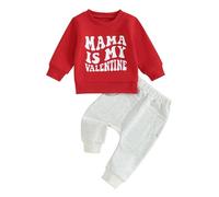 Tenue de Saint-Valentin pour bébé garçon Mama is My Valentines Vêtements Imprimés Chemises à col rond Pantalon de jogging, Rouge - Mama is My Valentine, 0-6 mois