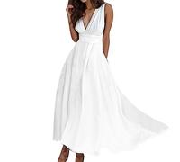 Tenue De Soiree Femme, Robe Femme Chic Et Elegant Col en V Robe Maxi 2024 Nouveau sans Manches Robes D'été Tenues De Voyage Décontractée Plage Mode Floral Imprimé Robe Longue Grande Taille Cocktail