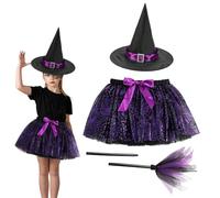 Tenue de sorcière d'Halloween pour filles avec jupe tutu | Ensemble de jupe de sorcière pour enfants pour cosplay, bal masqué, fête, rassemblement, maison hantée, spectacle