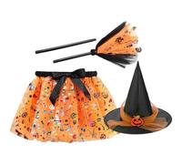 Tenue de sorcière pour enfant - Costume jupe magique, robe en tulle noir, jupe de sorcière graduée - Écoutez le balai de sorcière - Ensemble d'accessoires pour enfants âgés de deux huit ans
