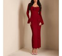 Tenue de sortie élégante pour femmes en automne, chemise ajustée à manches longues, robe rose douce à volants avec décor floral 3D, polyvalente pour un port quotidien, rendez-vous, soirée. Couleur bor