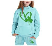 Tenue de Sport Femme Fille 2 Pièces, Ensemble Polaire à Capuche, Survêtement Confortable, Vêtement Chaud et Doux, Tenue Complète(Sky Blue, 8-9 Years)