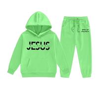 Tenue de Sport Femme Fille Polaire, Ensemble Jogging Hiver Confortable, Survêtement Imprimé Mignon, Vêtement Extérieur Enfant(Green, 12-13 Years)