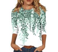 Tenue De Sport Femme,Vêtements Grandes Tailles pour Femmes Rondes Chemises À Manches 3/4 pour Femmes, T-Shirts Graphiques Imprimés Mignons, Chemisiers Décontractés, Grande Taille,(1-Vert foncé,L)