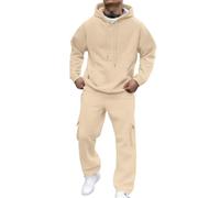 Tenue De Sport Homme Ensemble Jogging Homme Oversize Ample Slim Activewear 2 Pièces Tennis Chaud Sweatpants Longueur Grande Taille Polaire Tenue D'intérieur Habit Complet Vetement 2#Beige S