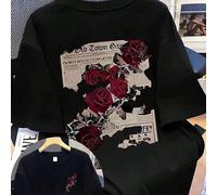Tenue de style Y2K polyvalente, t-shirt court à col rond noir rétro punk classique, t-shirt confortable de la série rétro, créer facilement une tenue décontractée vintage, convient pour les trajets qu