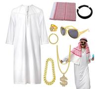 Tenue de sultan du Moyen-Orient : tunique élégante à bordure dorée, équipement de performance historique, jeu de rôle polyvalent, costume de mascarade pleine longueur, déguisement d'inspiration