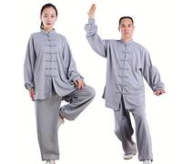 Tenue de Tai Chi à Manches Longues Kung-fu Costume Femme Homme Vêtements D’Arts Martiaux Coton et Lin Kung Fu et Wing Chun Vêtements,Gray-L