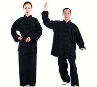 Tenue de Tai Chi à Manches Longues Kung-fu Costume Femme Homme Vêtements D’Arts Martiaux Coton et Lin Kung Fu et Wing Chun Vêtements,Black-XXL