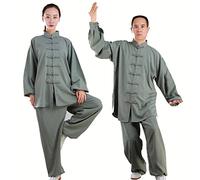 Tenue de Tai Chi à Manches Longues Kung-fu Costume Femme Homme Vêtements D’Arts Martiaux Coton et Lin Kung Fu et Wing Chun Vêtements,Green-M