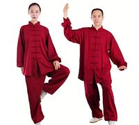 Tenue de Tai Chi à Manches Longues Kung-fu Costume Femme Homme Vêtements D’Arts Martiaux Coton et Lin Kung Fu et Wing Chun Vêtements,Red-M