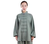 Tenue de Tai chi Kung fu et Qi Gong Homme Femme Coton et Lin Arts Martiaux Costume Chine Traditionnels Wing Chun Tai Chi Uniformes,Green-XS
