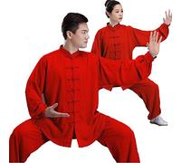 Tenue De Tai Chi Uniforme Traditionnel pour Arts Martiaux, Kung Fu Tai Chi Hommes Femmes Costume Manches Longues Wing Chun Vêtements,Red-S