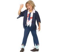 Tenue d'écolier zombie Halloween Costume d'horreur enfants fête d'Halloween, taille : 140/146 couleur : bleu