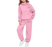 Tenue décontractée 2 pièces pour filles, sweat à capuche et pantalon imprimés lettres, confortable au quotidien, mode avec bas, style urbain pour tout-petits et jeunes, vêtements doux#M
