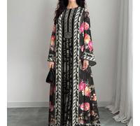 Tenue décontractée à manches longues avec imprimé floral et végétal sur silhouette rayée, style arabe, pour le printemps/automne L,M,S,XLImprimés aléatoiresTissu tissé