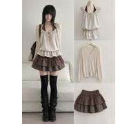 Tenue décontractée pour femmes, style Harajuku vintage Y2K, douce et cool, ensemble 2 pièces superposé, cardigan, gilet, mini-jupe, tenue gothique. 31037 3Piece Set
