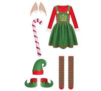 Tenue d'elfe de Noël pour enfants, tenue d'elfe de Noël, tenue d'elfe de gnome avec robe, chaussettes, chapeau, cosplay fête de Noël (Garçon, 120)