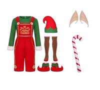 Tenue d'elfe de Noël pour enfants, tenue d'elfe de Noël, tenue d'elfe de gnome avec robe, chaussettes, chapeau, cosplay pour fête de Noël (Fille, 140)