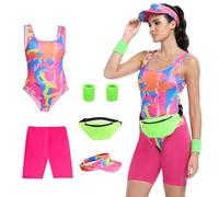Tenue d'entraînement Femme années 80, Costume années 80 Adulte, Maillot pour Cosplay Halloween, déguisement Assorti pour Couple (XS)