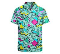 Tenue des années 80 et 90 - Chemise hawaïenne pour homme - Chemise boutonnée à manches courtes - Tenue de fête amusante L, Memphis, XXL