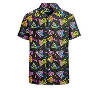 Tenue des années 80 et 90 - Chemise hawaïenne pour homme - Chemise boutonnée à manches courtes - Tenue de fête amusante L, Style rétro des années 80 et 90, XL