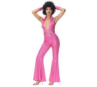 Tenue des années 80 - Pour femme - Vêtements hippie - Combinaison - Pantalon de frappe - Pour femme - Disco Mamma Mia Abba - Costume de carnaval - Festival - Rouge rose - XL