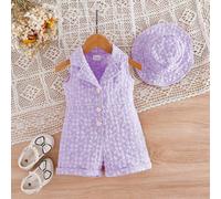 Tenue d'été 2 pièces pour bébé fille, ensemble composé d'un body avec fleur 3D et d'un chapeau seau 6-9M,9-12M,12-18M,18-24M,2-3Y,3-6MPolyester,Tissu tissé