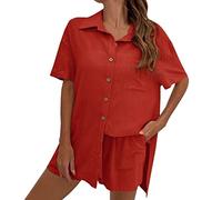 Tenue d'été 2 pièces pour femme - Combinaison 2 pièces - Ensemble court - Chemisier à manches courtes - T-shirt et short - Tenue d'été élégante - 2 pièces - Vêtement de sport court - Vêtement de