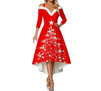 Tenue d'été 2026 élégante robe de fête pour dîner festif, cocktail, soirée, gala et confortable et décontracté, Rouge, S