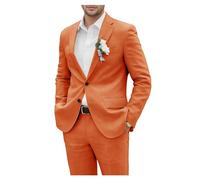 Tenue d'été décontractée en lin beige pour homme, 2 pièces, tenue de mariage, coupe ajustée, smoking, Orange, 44