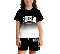 Tenue d'été deux pièces décontractée pour enfants, imprimé lettres dégradé, ensemble en coton léger respirant, parfait pour les jeux en plein air et les sorties estivales, garçons et filles de 2 à 8