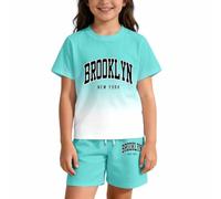 Tenue d'été deux pièces décontractée pour enfants, imprimé lettres dégradé, ensemble en coton léger respirant, parfait pour les jeux en plein air et les sorties estivales, garçons et filles de 2 à 8