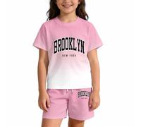 Tenue d'été deux pièces décontractée pour enfants, imprimé lettres dégradé, ensemble en coton léger respirant, parfait pour les jeux en plein air et les sorties estivales, garçons et filles de 2 à 8