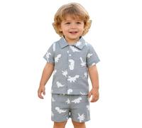 Tenue d'été pour garçon : chemise à manches courtes et short imprimé dinosaure, style plage décontracté pour les tout-petits Bonheur sans Contrainte