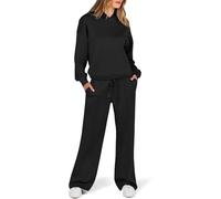 Tenue Deux Pièces Femmes Polaire Doublée Tracsuit Set Sweat-Shirt à Capuche Pantalon Large Co Ord Ensembles Tenues Décontractées Sweat à Capuche Surdimensionné Pa, 01#Black, S
