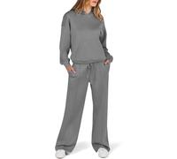 Tenue Deux Pièces Femmes Polaire Doublée Tracsuit Set Sweat-Shirt à Capuche Pantalon Large Co Ord Ensembles Tenues Décontractées Sweat à Capuche Surdimensionné Pa, 02#Dark Gray, XXL