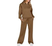 Tenue Deux Pièces Femmes Polaire Doublée Tracsuit Set Sweat-Shirt à Capuche Pantalon Large Co Ord Ensembles Tenues Décontractées Sweat à Capuche Surdimensionné Pa, 02#Brown, XL