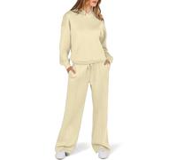 Tenue Deux Pièces Femmes Polaire Doublée Tracsuit Set Sweat-Shirt à Capuche Pantalon Large Co Ord Ensembles Tenues Décontractées Sweat à Capuche Surdimensionné Pa, 02#Beige, XL