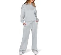 Tenue Deux Pièces Femmes Polaire Doublée Tracsuit Set Sweat-Shirt à Capuche Pantalon Large Co Ord Ensembles Tenues Décontractées Sweat à Capuche Surdimensionné Pa, 02#Gray, M