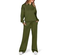 Tenue Deux Pièces Femmes Polaire Doublée Tracsuit Set Sweat-Shirt à Capuche Pantalon Large Co Ord Ensembles Tenues Décontractées Sweat à Capuche Surdimensionné Pa, 02#Army Green, XXL