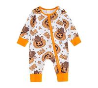 Tenue d'Halloween pour nouveau-né fille et garçon - Tenue citrouille à manches longues - Barboteuse à fermeture éclair - Manches longues - Col rond - Imprimé citrouille fantôme - Barboteuse Mon
